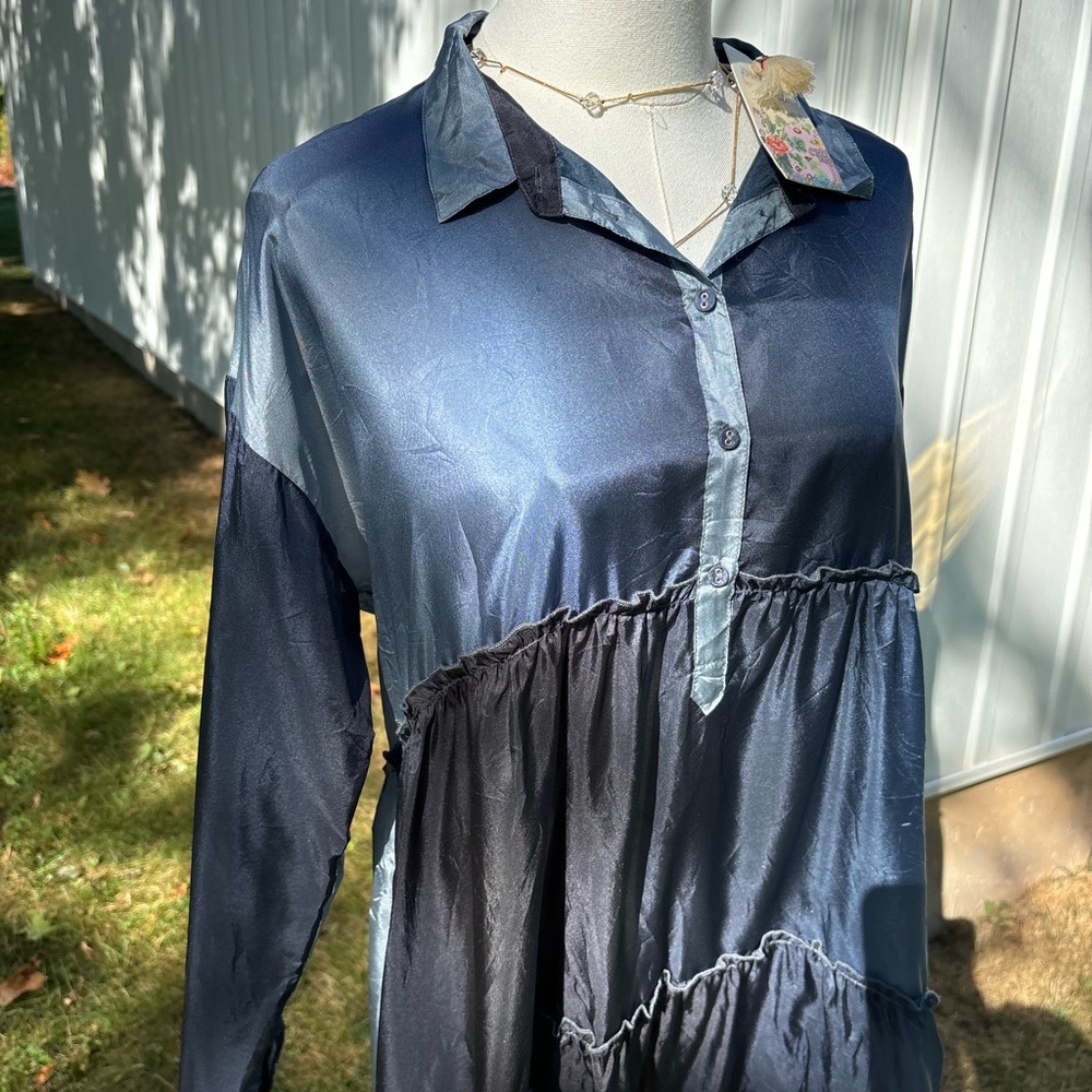 JOHNNY WAS 100% Silk Blue Resort Dress Pete&greta  ( With Tags ) - Picture 3 of 10